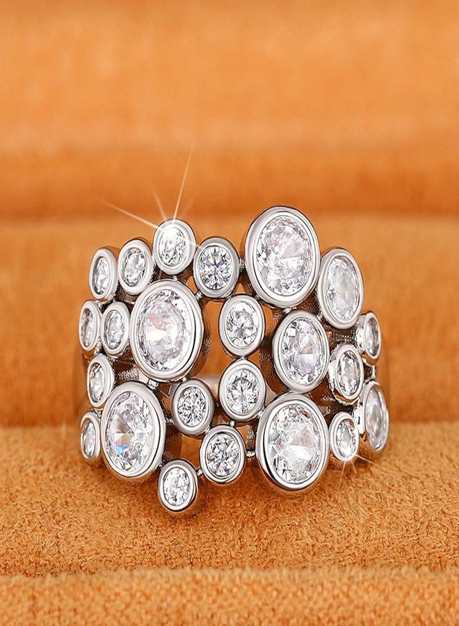 RKKOJJO 925 Sterling Silver Shiny Gemstone Ring 18K Cubic Zirconia Promise Cocktail Rings CZ Diamond Multi Row Ring Eternity Engagement Wedding Band Ring for Women Size 10 - Image 5